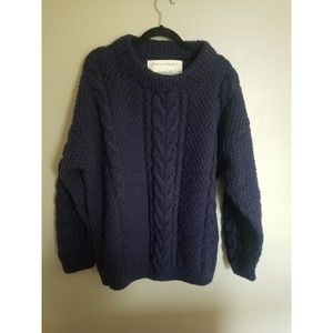 Handmade in Nepal 100% wool cable fisherman sweater L navy blue XL